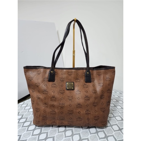 Authentic MCM Visetos Leather Tote Bag Brown/Black - Picture 1 of 15